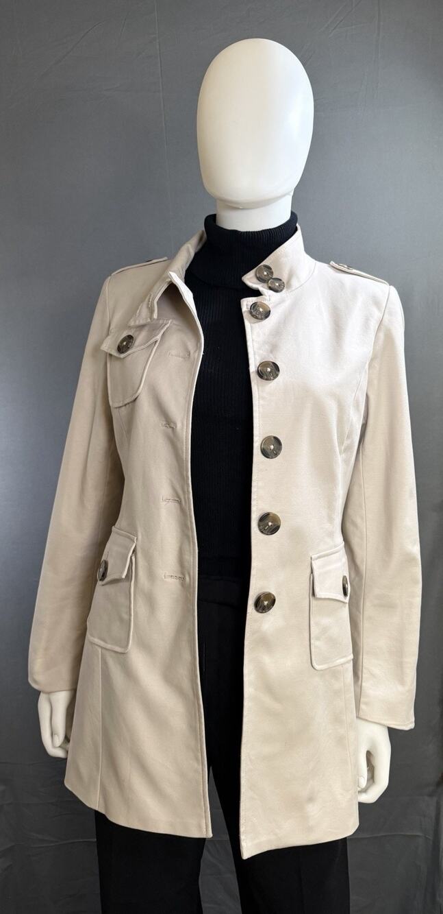 Willi Smith Tan Trench Coat Women M Stand Collar Utility Jacket